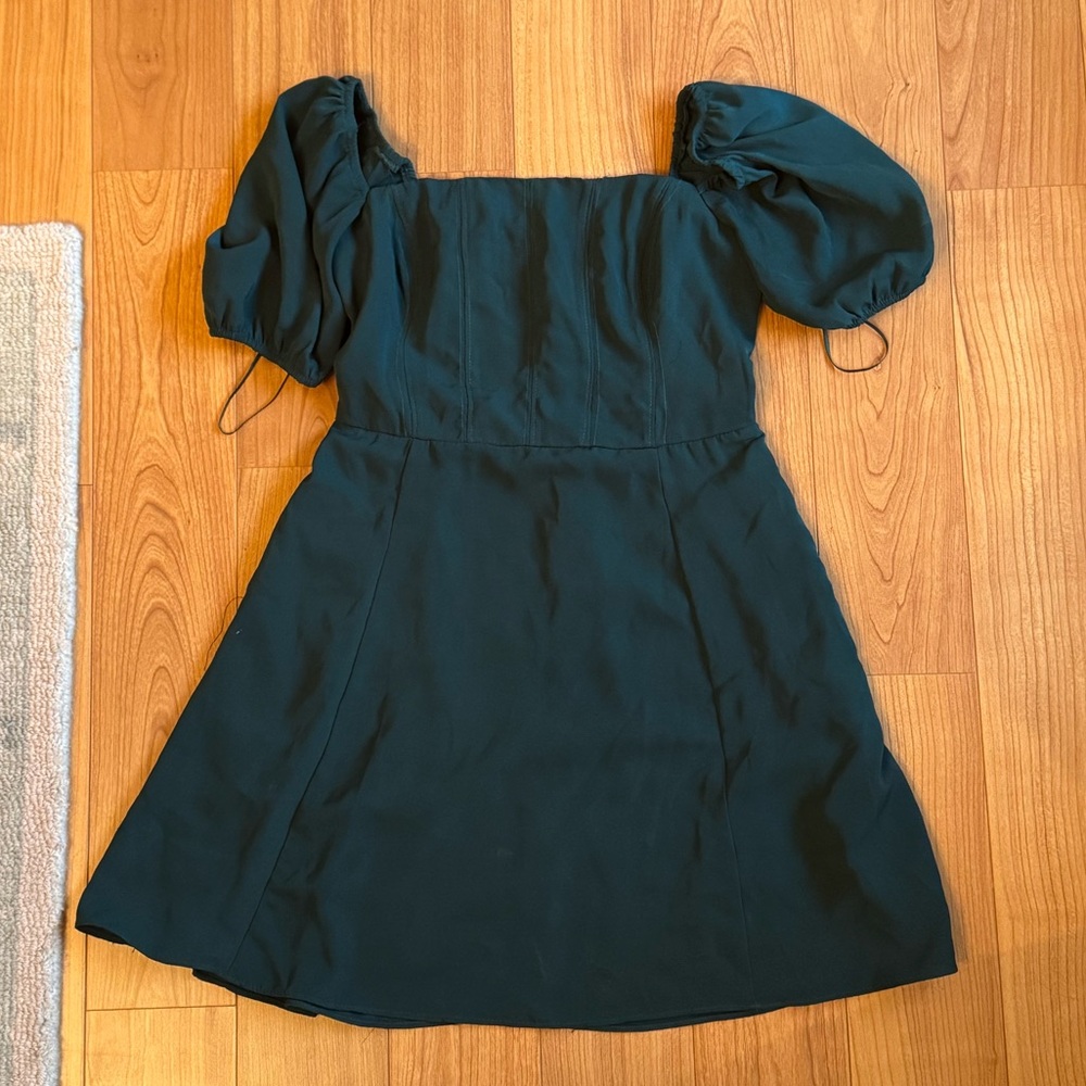 Abercrombie & Fitch Green Puff Sleeve Chiffon Mini Dress